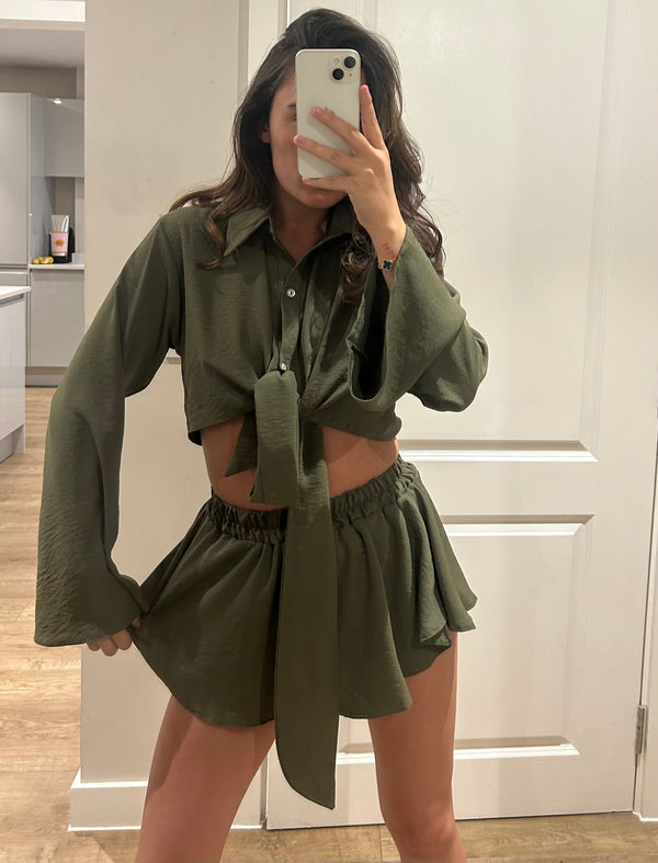 john varvatos Khaki Shirt and Frill Short Suit