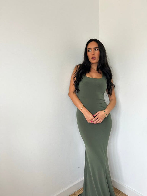 John Varvatos Khaki Square Neck Long Maxi