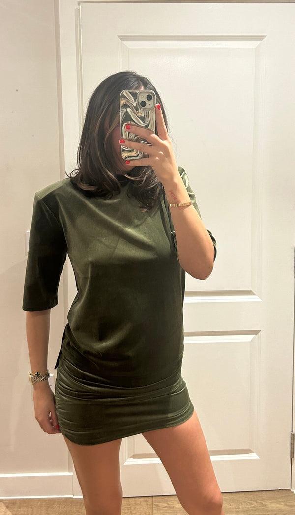 John Varvatos Khaki Velvet Tshirt And Skirt Set
