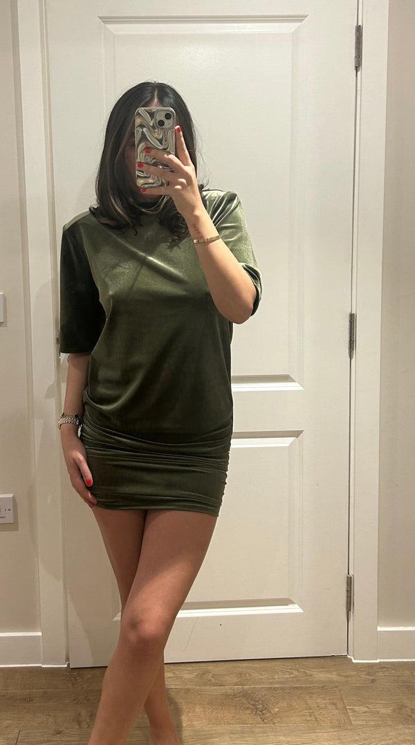 John Varvatos Khaki Velvet Tshirt And Skirt Set