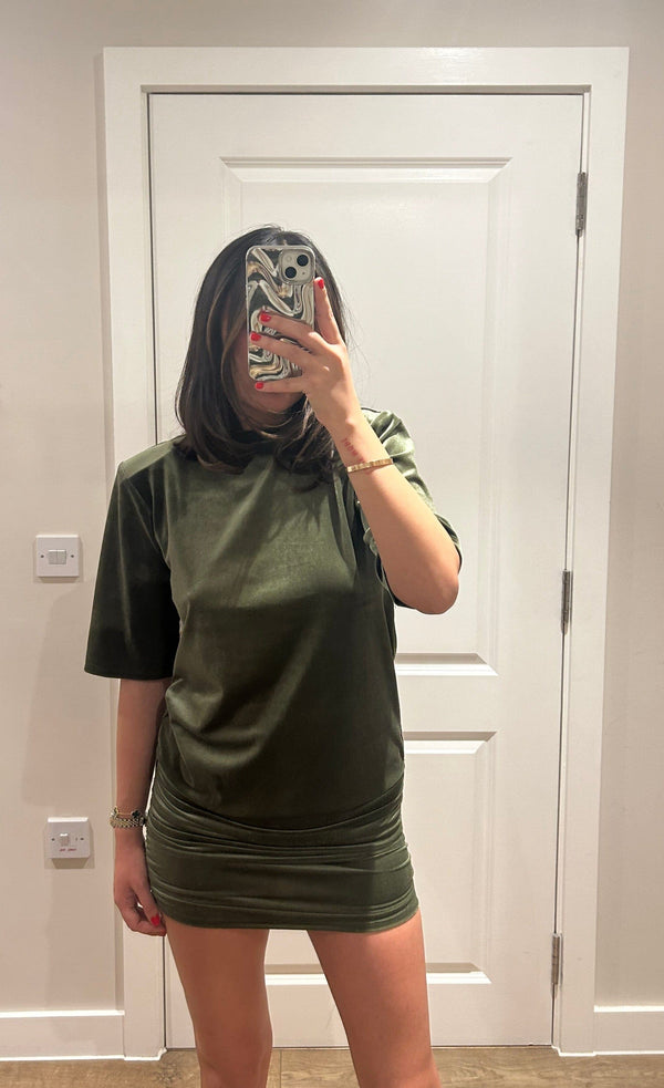 john varvatos Khaki Velvet Tshirt and Skirt Set
