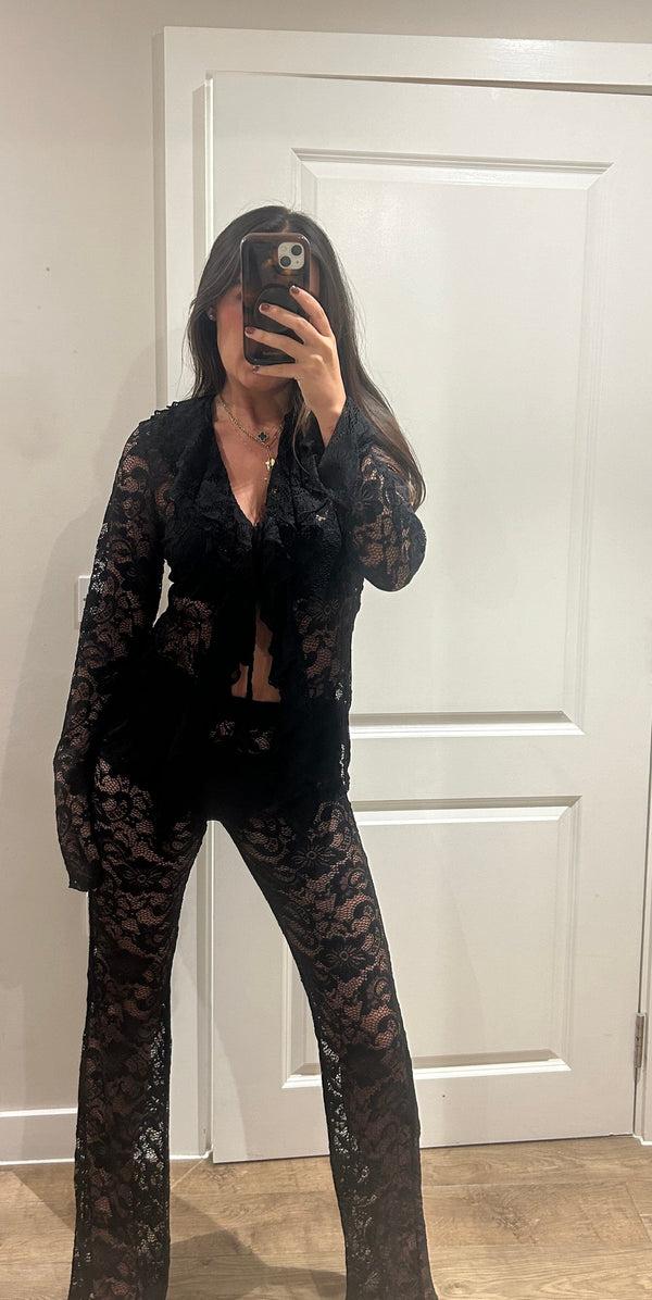 John Varvatos Lace Blouse & Trouser Suit