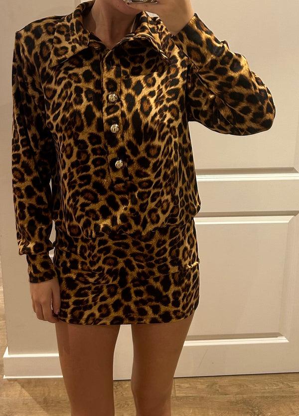 john varvatos Leopard Gold Button Shirt Dress
