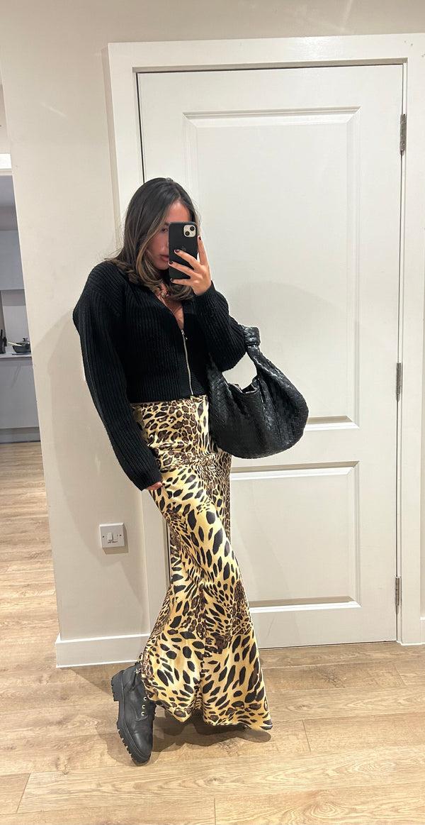 john varvatos Leopard Print Satin Maxi Skirt