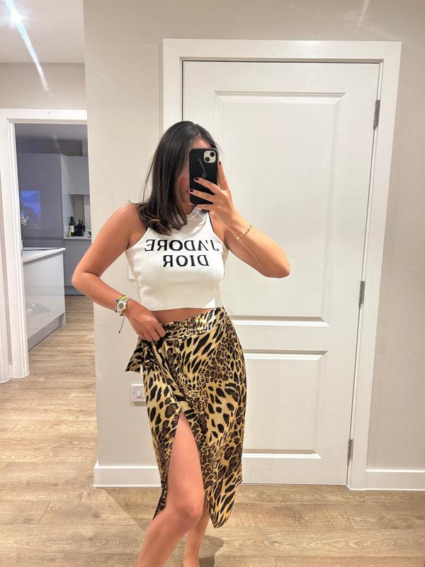 John Varvatos Leopard Satin Wrap Skirt