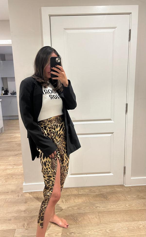 john varvatos Leopard Satin Wrap Skirt