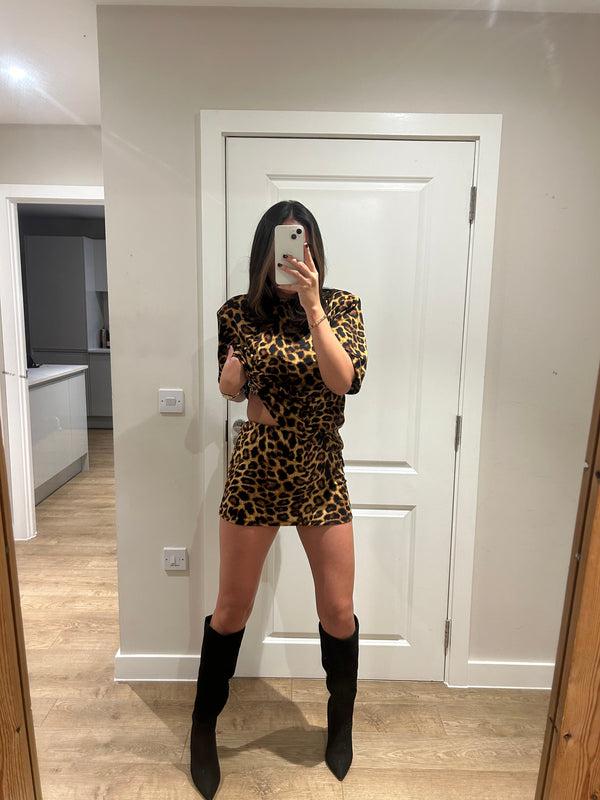 John Varvatos Leopard T-shirt And Mini Skirt Suit