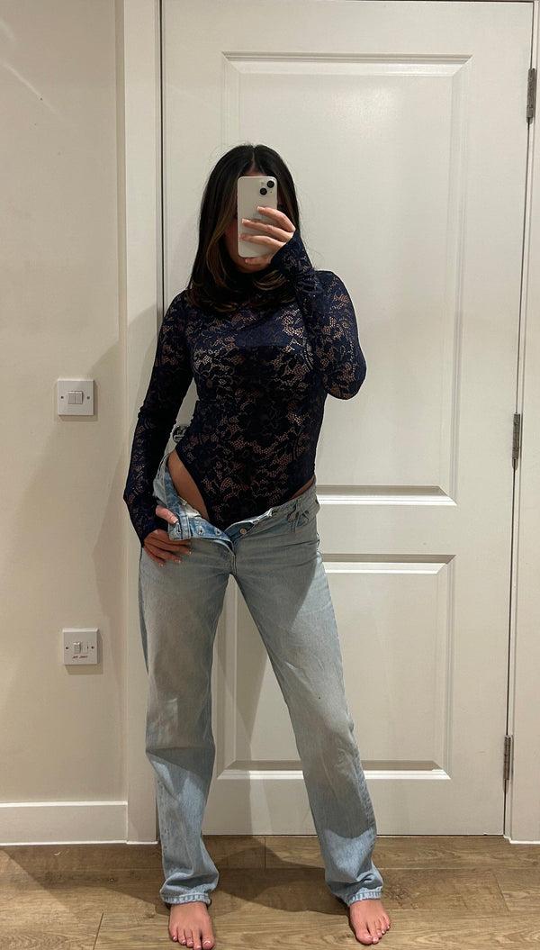 John Varvatos Navy Polar Neck Bodysuit