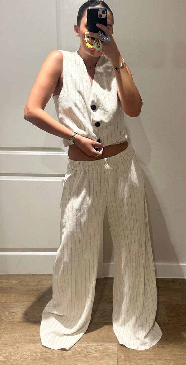 John Varvatos Oatmeal Pinstripe Waistcoat Suit