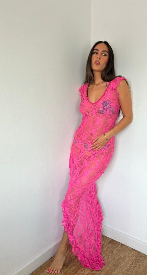 john varvatos Pink Lace Frill Beach Dress