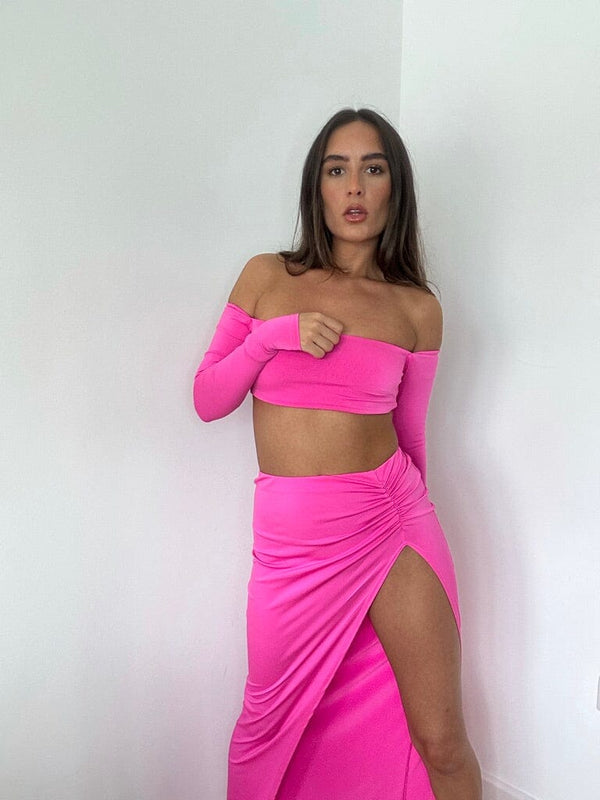 John Varvatos Pink Off Shoulder Maxi Set
