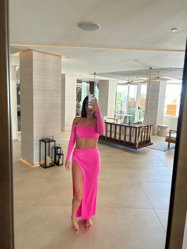 john varvatos Pink Off Shoulder Maxi Set