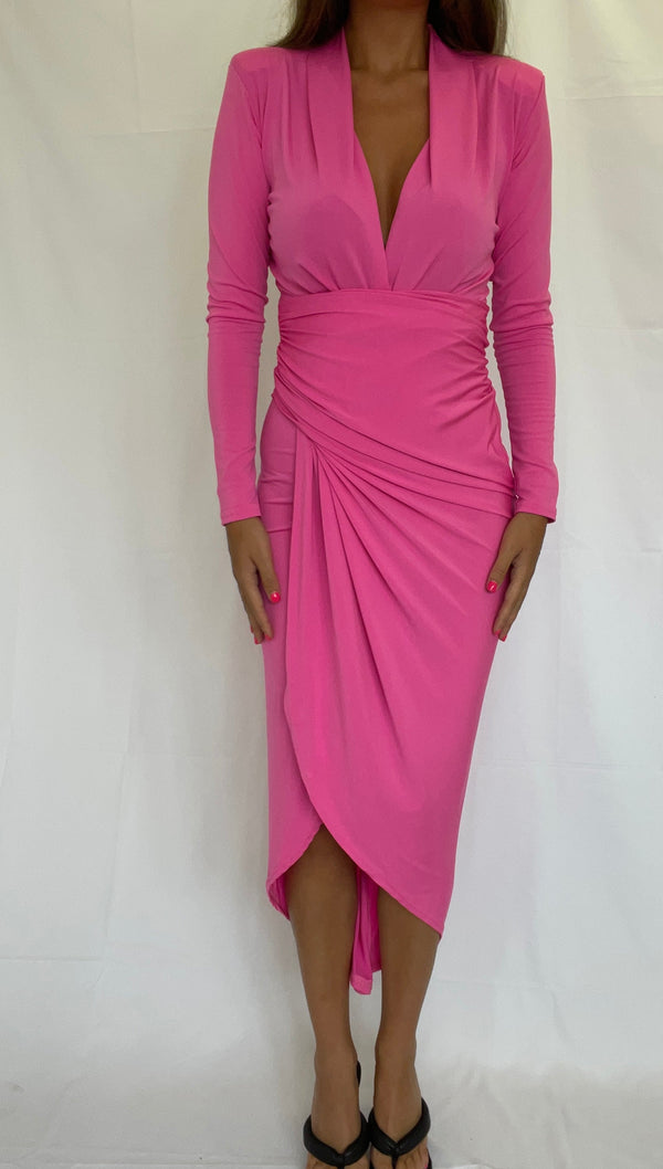 John Varvatos Pink Wrap Midi Dress