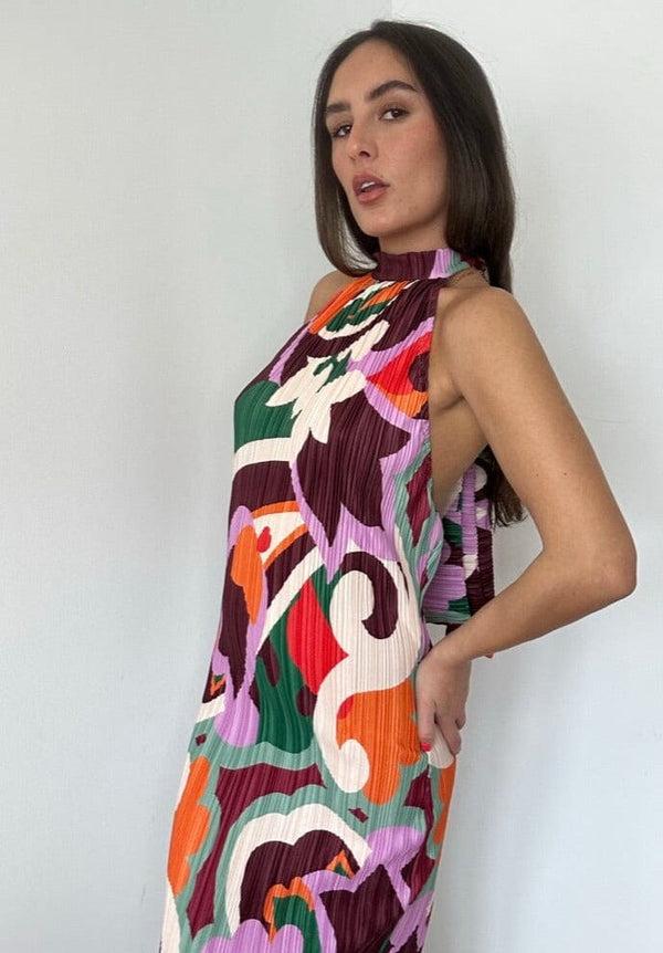 john varvatos Plisse Retro Print Maxi Dress