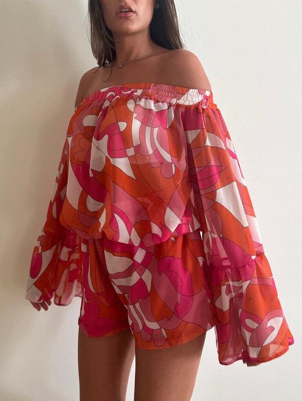 John Varvatos Pucci Print Off Shoulder Set