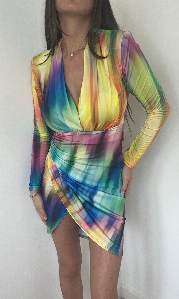 john varvatos Rainbow Print Mini Wrap Dress