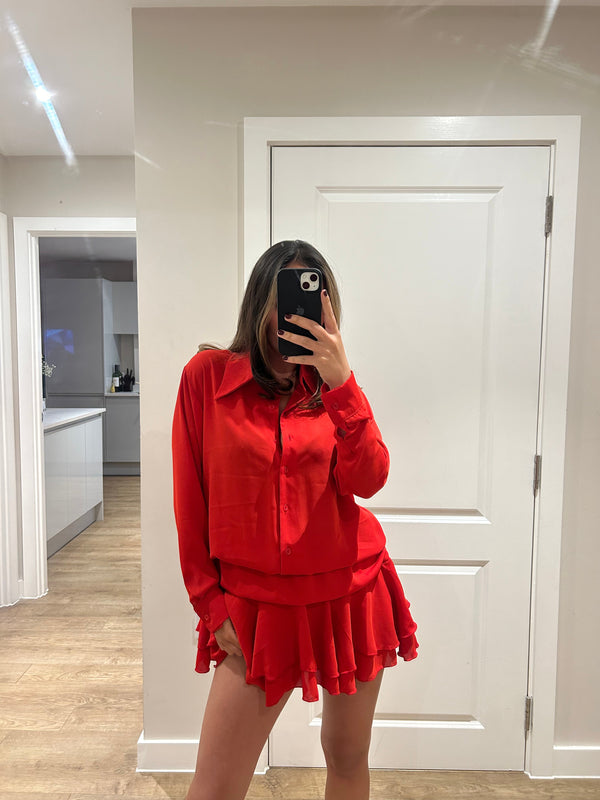 John Varvatos Red Frill Chiffon Dress