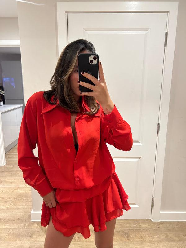John Varvatos Red Frill Chiffon Dress