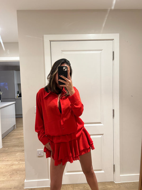 John Varvatos Red Frill Chiffon Dress
