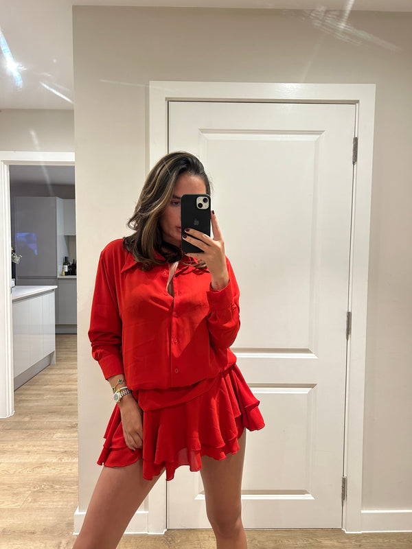 john varvatos Red Frill Chiffon Dress