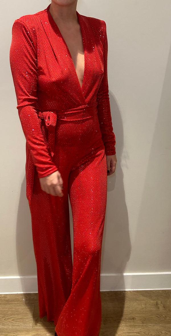 john varvatos Red Sequin Jumpsuit
