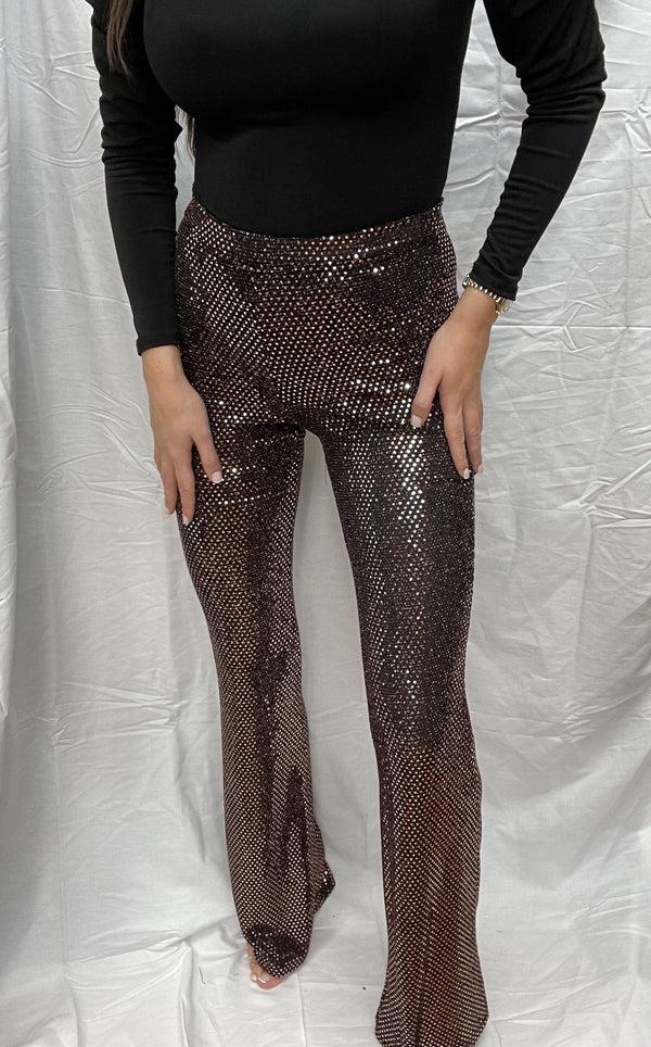 John Varvatos Rose Gold Sequin Flared Trousers