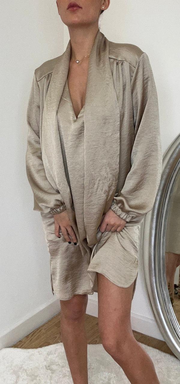 John Varvatos Satin Champagne Tie Up Loose Dress