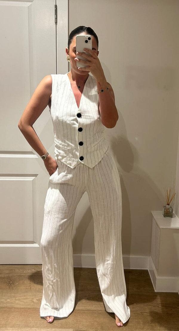 john varvatos White/Black Pinstripe Waistcoat Suit