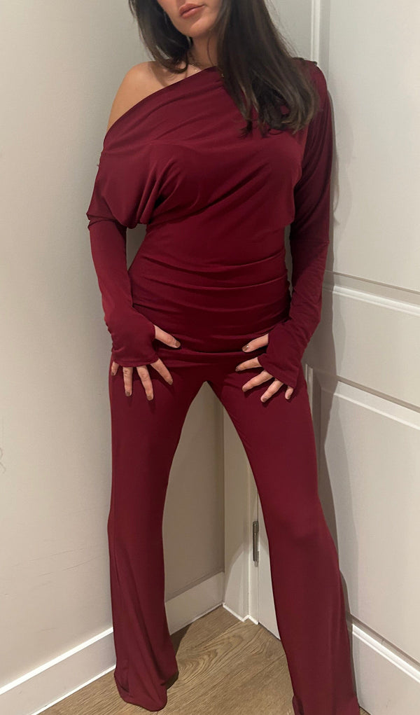 John Varvatos Wine Off Shoulder Suit