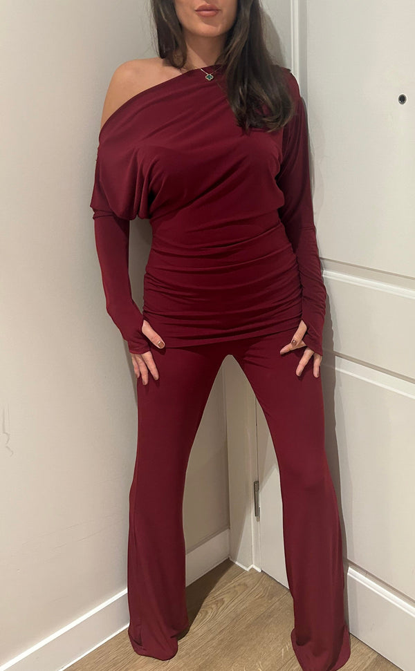 John Varvatos Wine Off Shoulder Suit