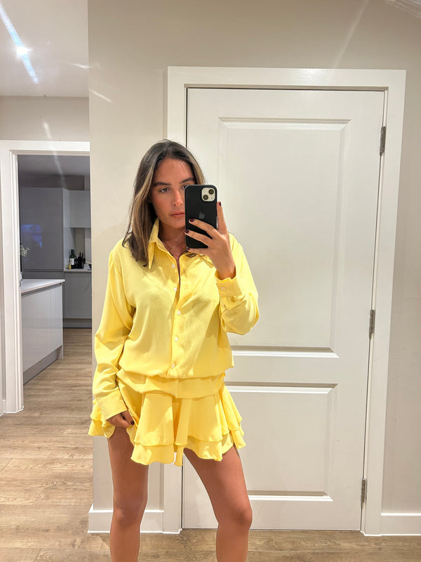 John Varvatos Yellow Frill Chiffon Dress