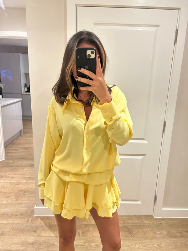 John Varvatos Yellow Frill Chiffon Dress