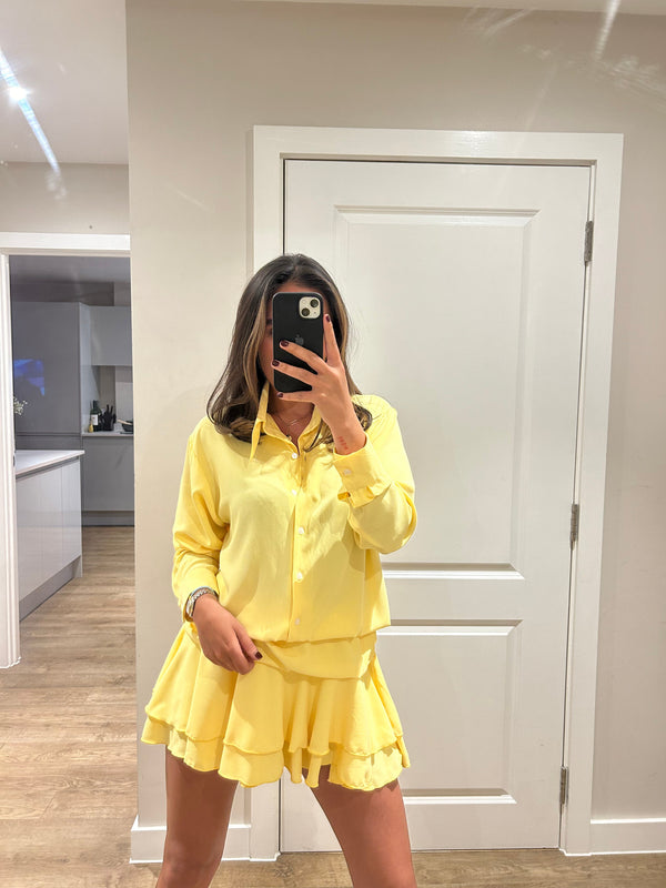 John Varvatos Yellow Frill Chiffon Dress