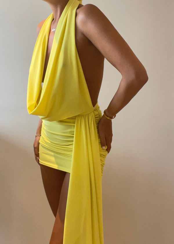 john varvatos Yellow Halterneck Drape Detail Dress