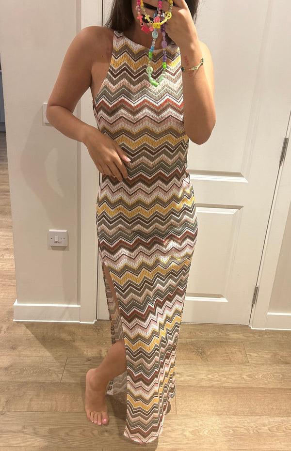 john varvatos Zig Zag Print Split Maxi Dress
