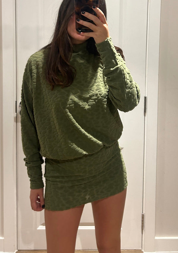 John Varvatos Khaki Terry Towelling Pebble Polar Neck Dress