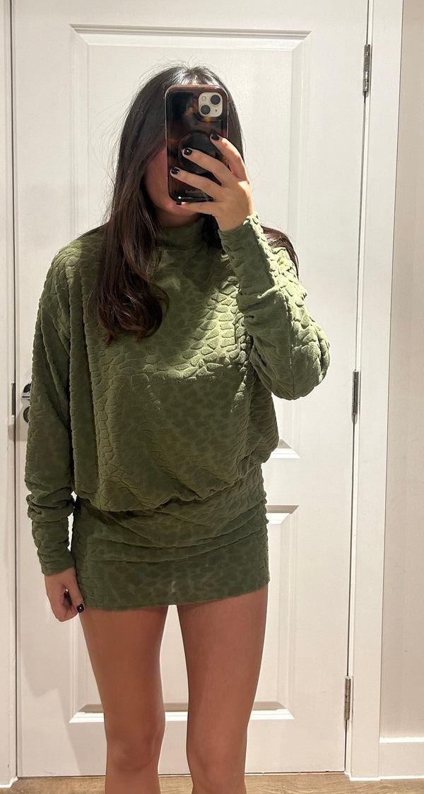 john varvatos Khaki Terry Towelling Pebble Polar Neck Dress