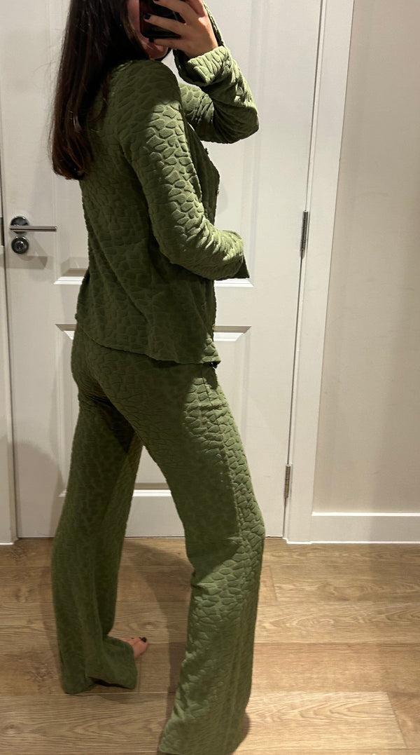 John Varvatos Khaki Terry Towelling Pebble Print Cardigan Lounge Suit