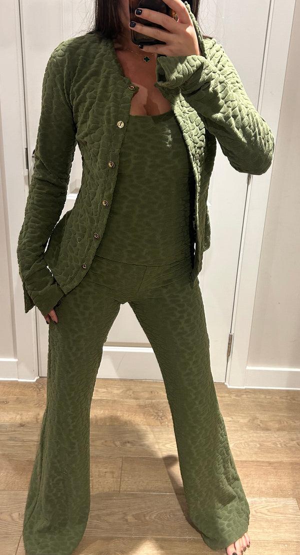 john varvatos Khaki Terry Towelling Pebble Print Cardigan Lounge Suit