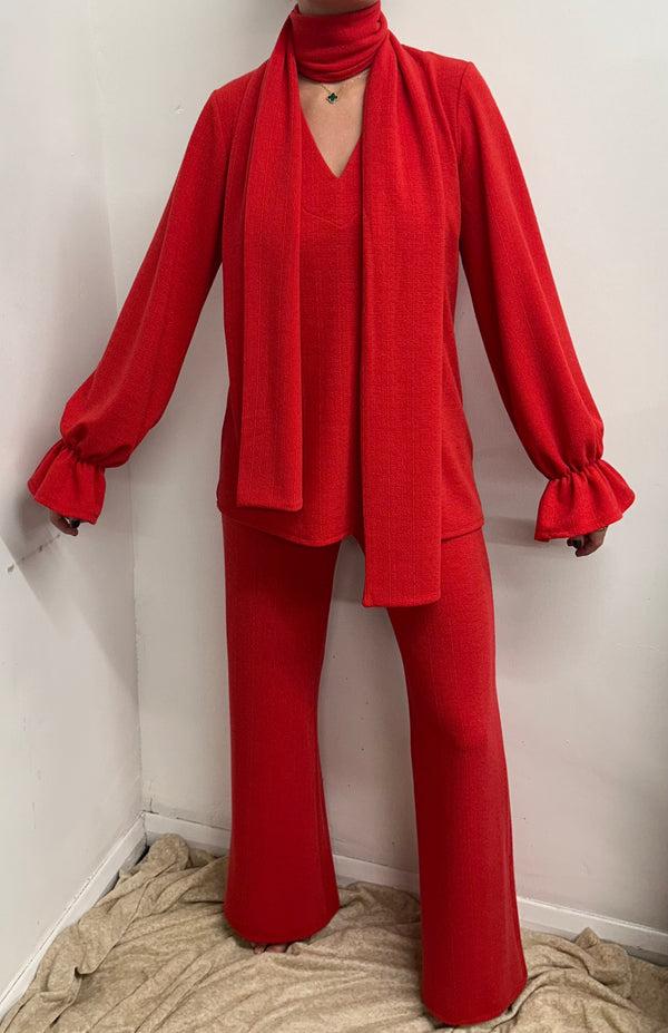 John Varvatos Red V Neck Oversized Scarf Lounge Suit