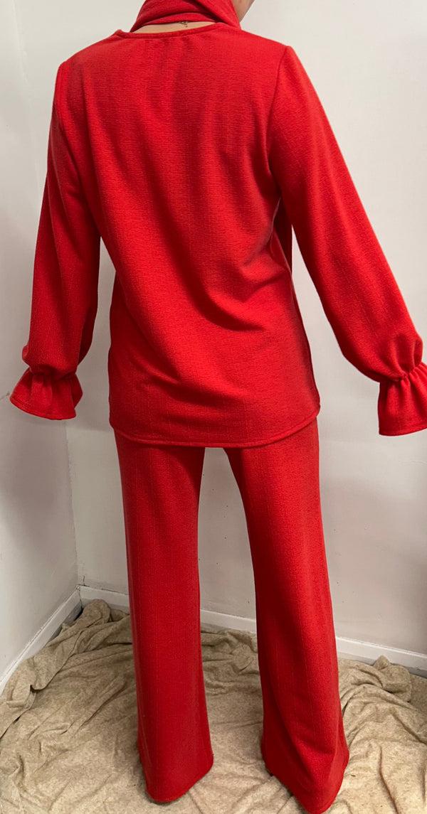 John Varvatos Red V Neck Oversized Scarf Lounge Suit