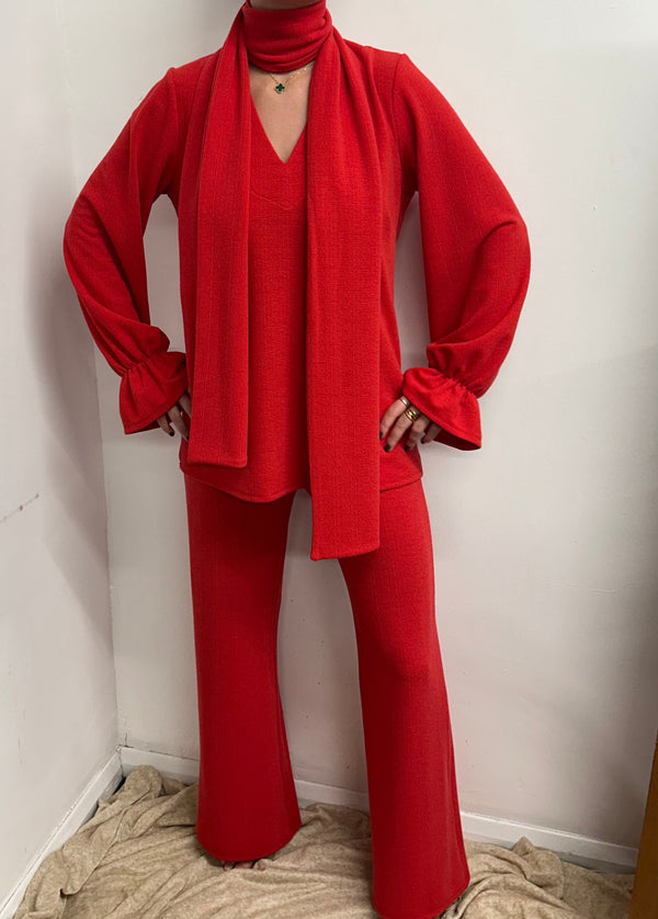 john varvatos Red V Neck Oversized Scarf Lounge Suit