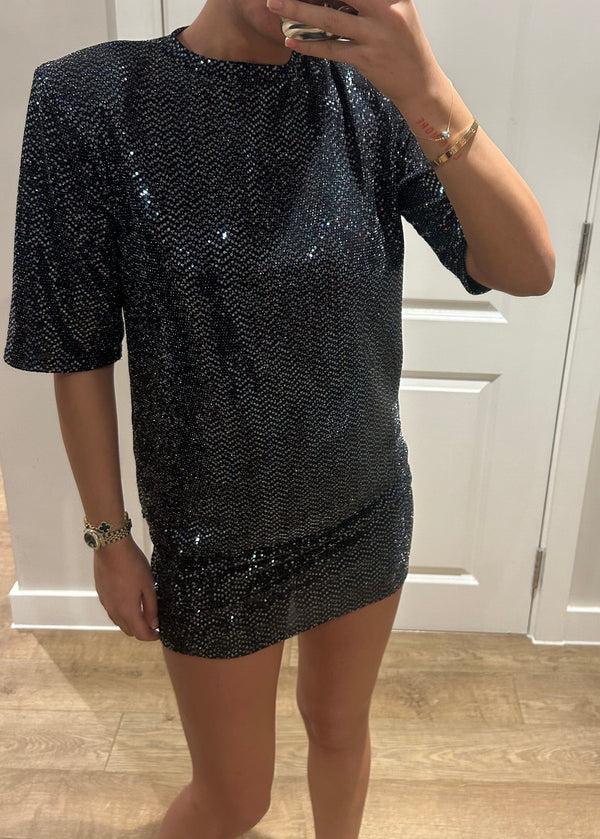 john varvatos Silver Sequin T-shirt and Mini Skirt Suit