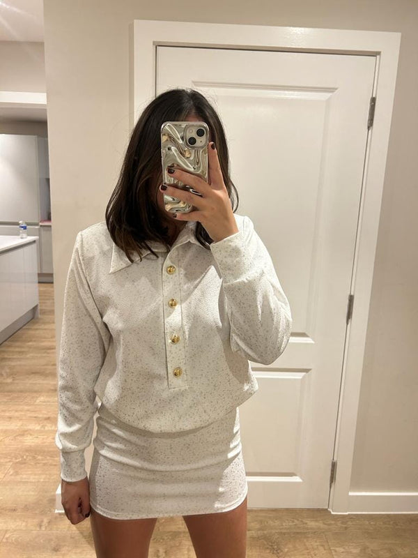 john varvatos Silver Speckle Gold Button Shirt Dress