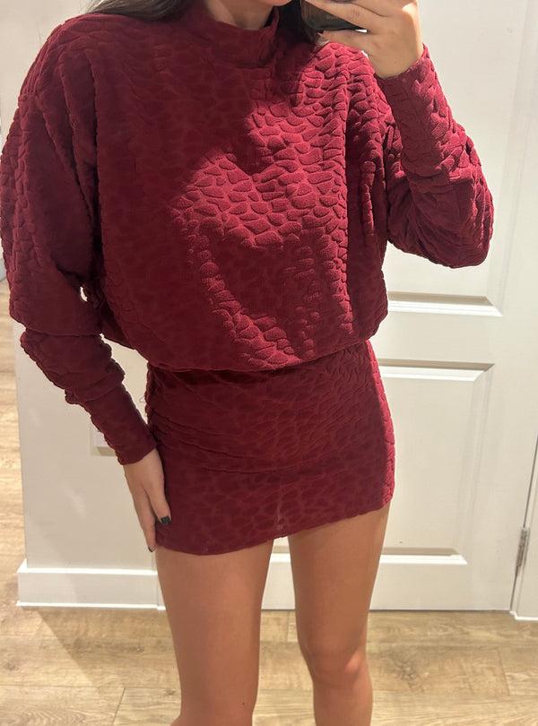 John Varvatos Wine Terry Towelling Pebble Polar Neck Dress