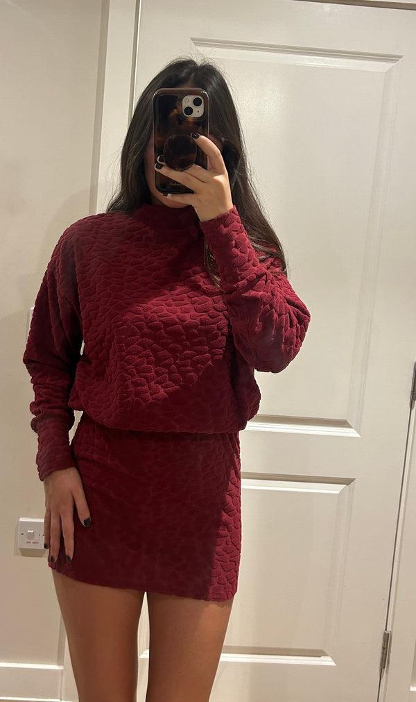 john varvatos Wine Terry Towelling Pebble Polar Neck Dress