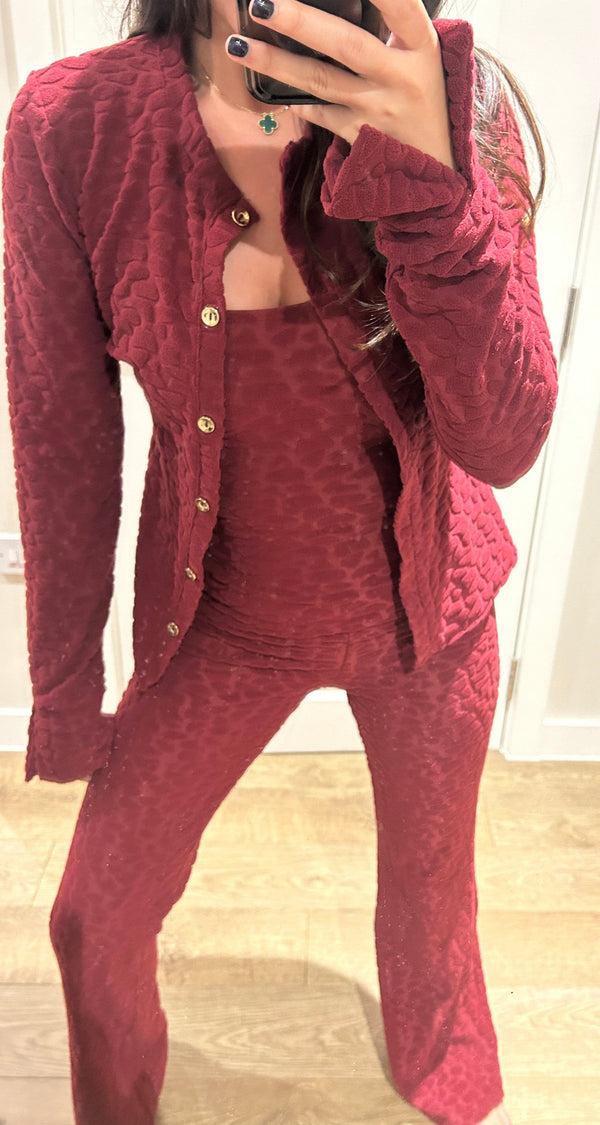 John Varvatos Wine Terry Towelling Pebble Print Cardigan Lounge Suit