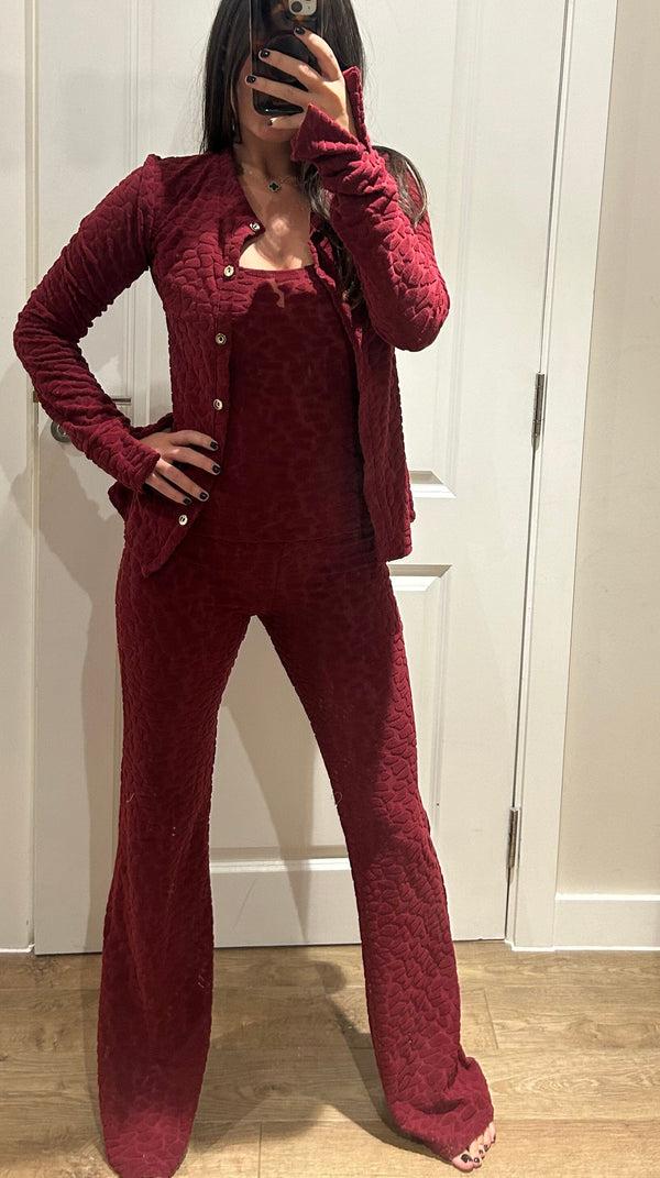 john varvatos Wine Terry Towelling Pebble Print Cardigan Lounge Suit