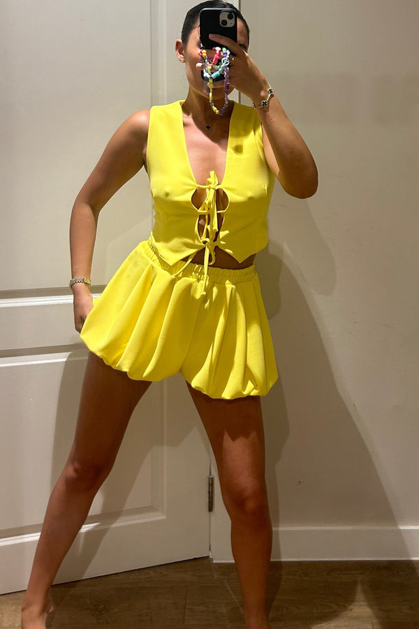 John Varvatos Yellow Tie Up Waistcoat And Bloomer Shorts Set