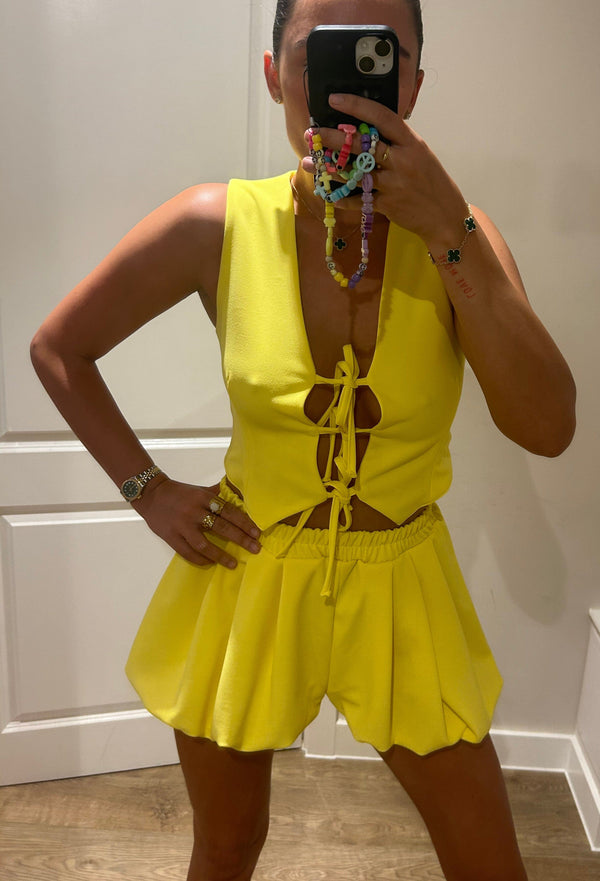 John Varvatos Yellow Tie Up Waistcoat And Bloomer Shorts Set